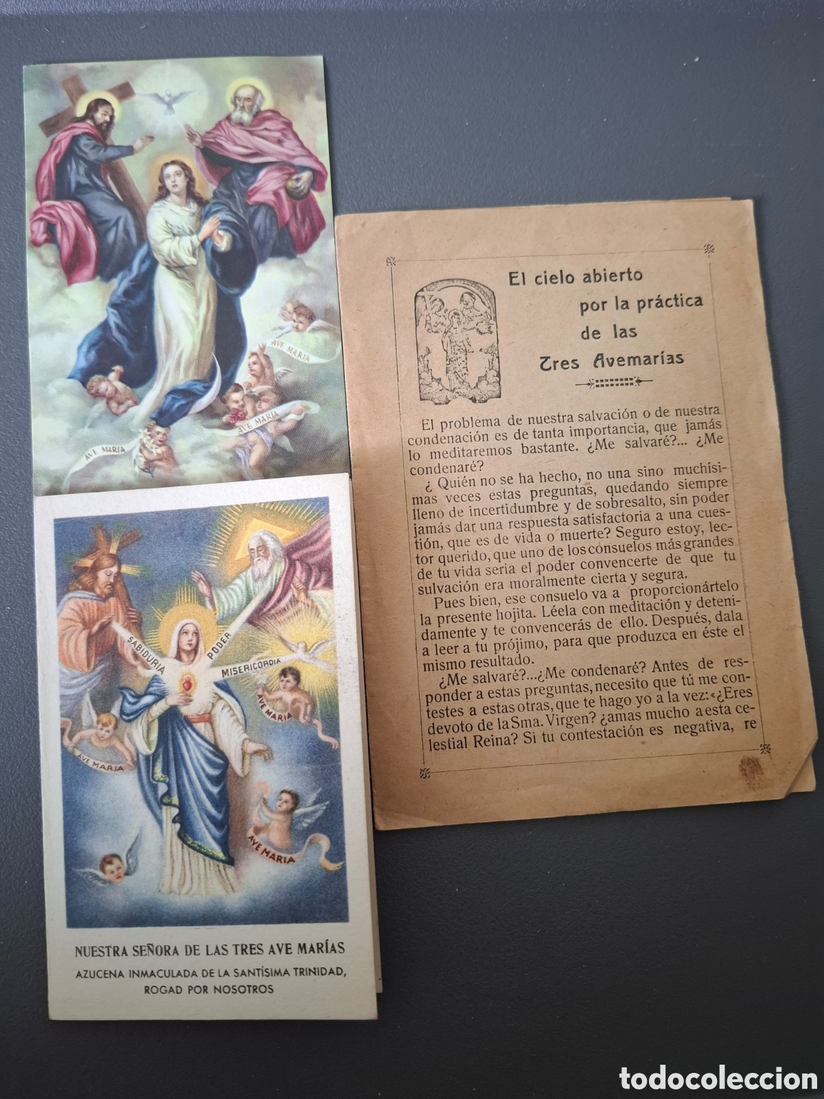 Antig&uuml;edades: Novena- folleto y estampa - Las tres Avemarias- 1957