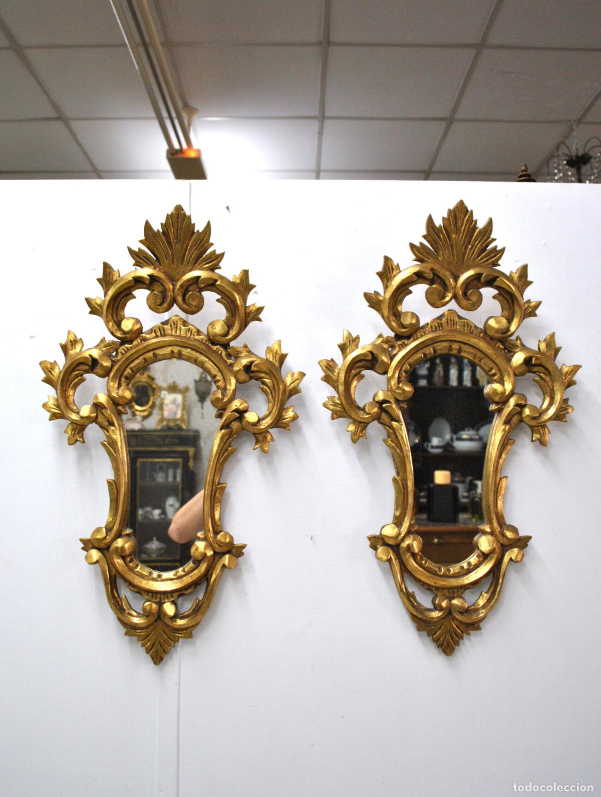 Antig&uuml;edades: Pareja espejos cornucopias madera y oro