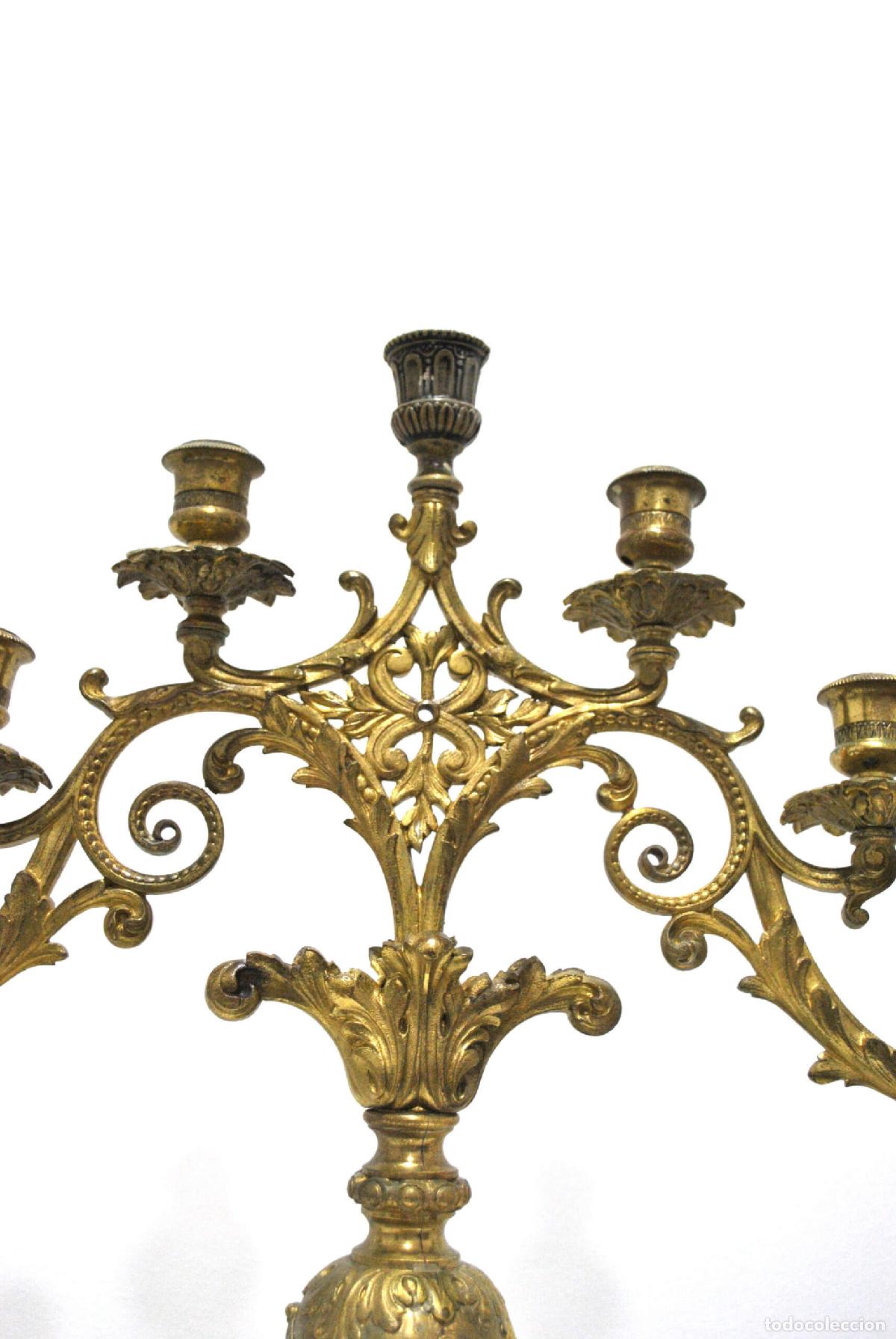 Antig&uuml;edades: Pareja candelabros de bronce 7 velas - Foto 4