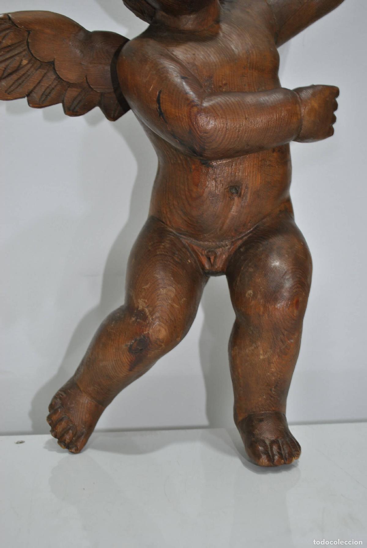 Antig&uuml;edades: Pareja angelitos querubines madera tallada - Foto 6