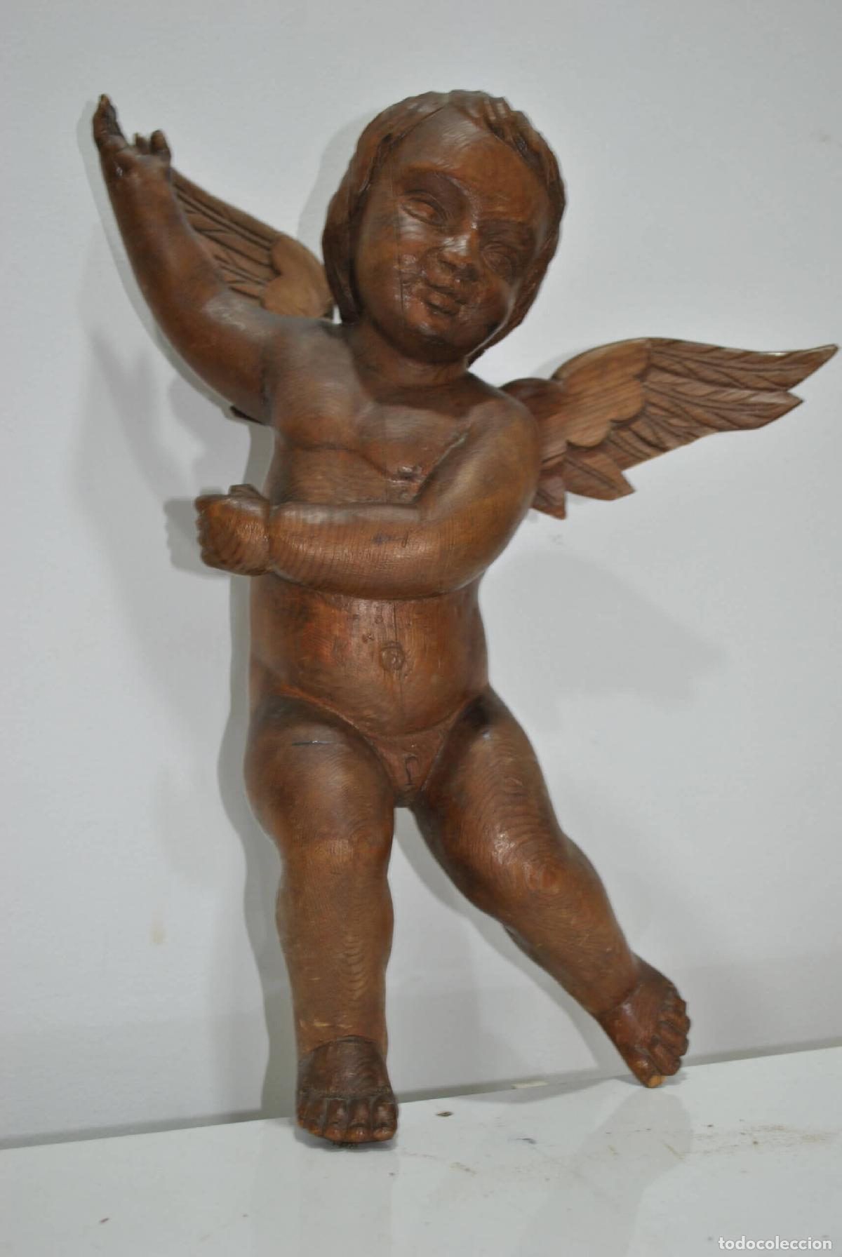 Antig&uuml;edades: Pareja angelitos querubines madera tallada - Foto 7