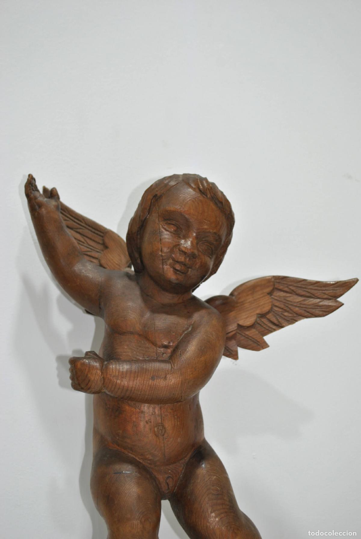 Antig&uuml;edades: Pareja angelitos querubines madera tallada - Foto 8