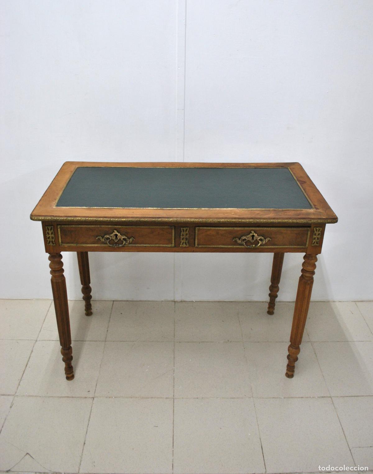 Antig&uuml;edades: Mesa escritorio antiguo tapa cuero verde