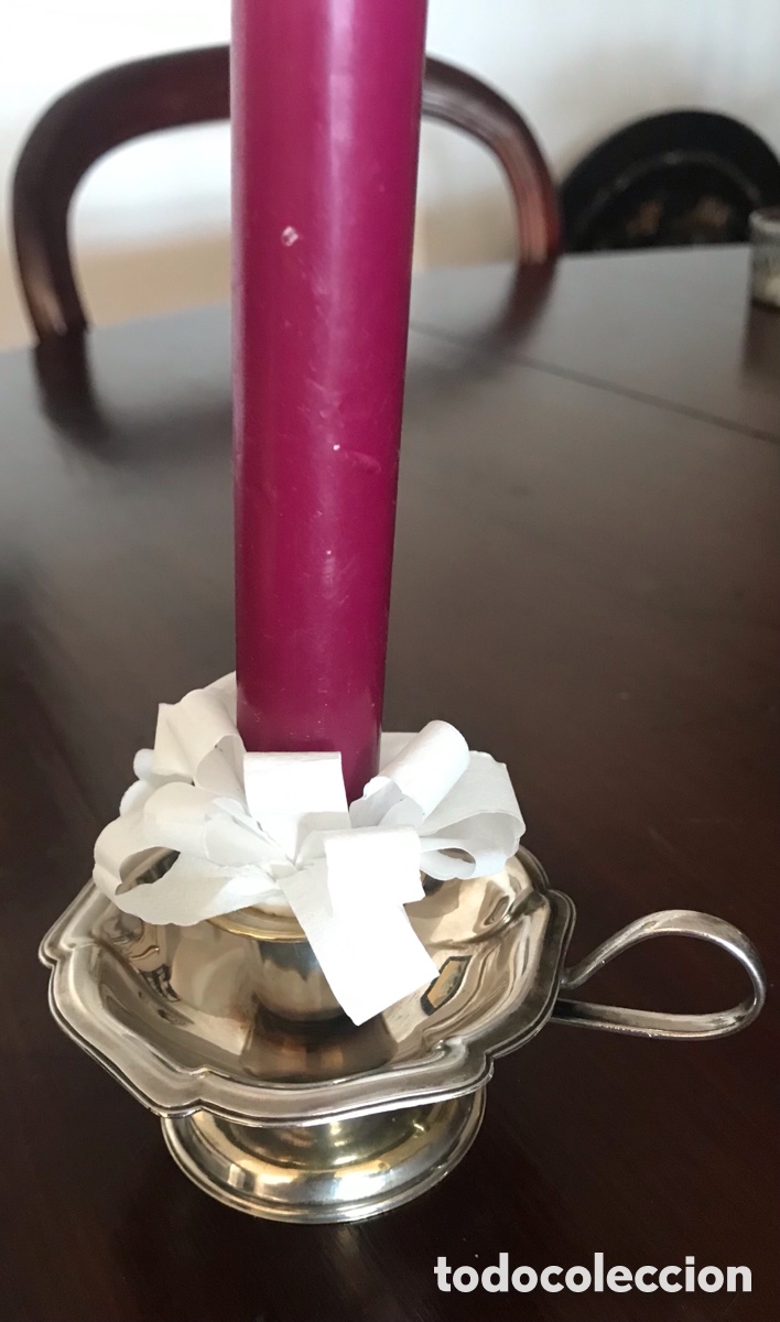 Antig&uuml;edades: Porta velas metal plateado