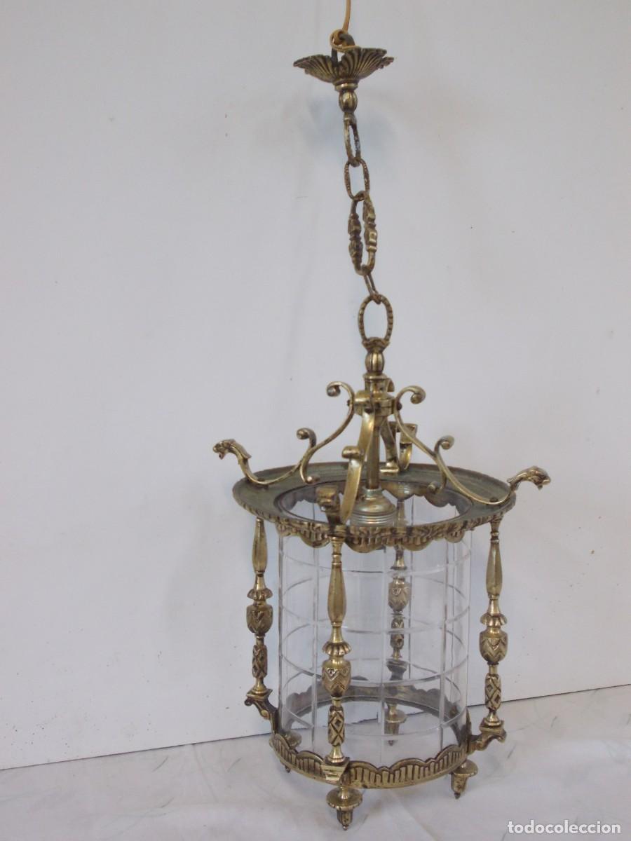 Antig&uuml;edades: Antiguo Farol de bronce con cristal curvo