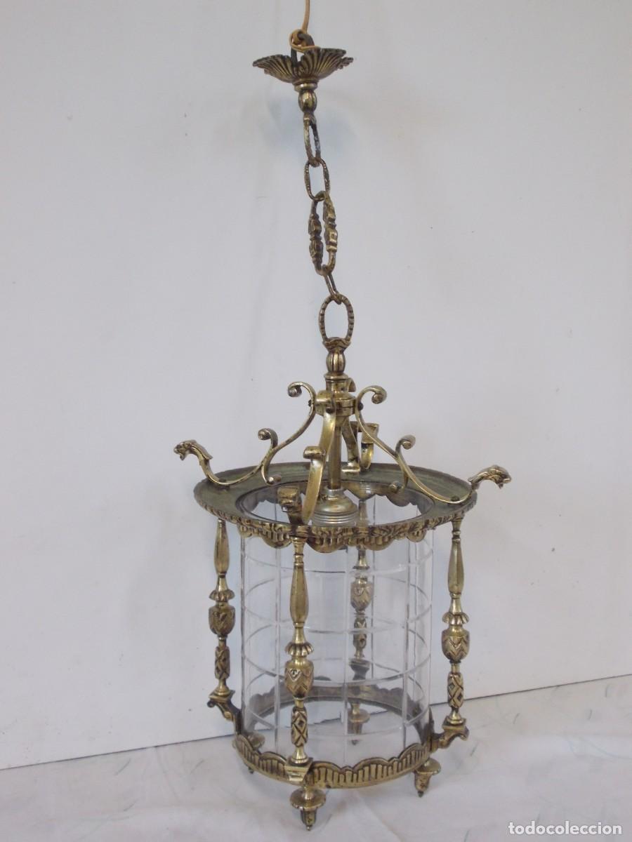 Antig&uuml;edades: Antiguo Farol de bronce con cristal curvo - Foto 2