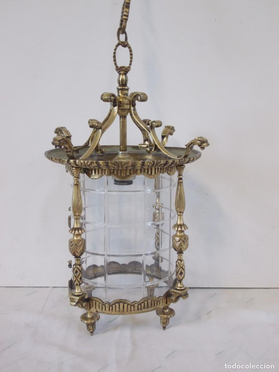 Antig&uuml;edades: Antiguo Farol de bronce con cristal curvo - Foto 3