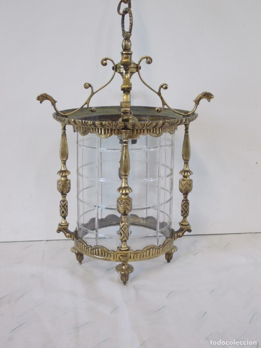 Antig&uuml;edades: Antiguo Farol de bronce con cristal curvo - Foto 4