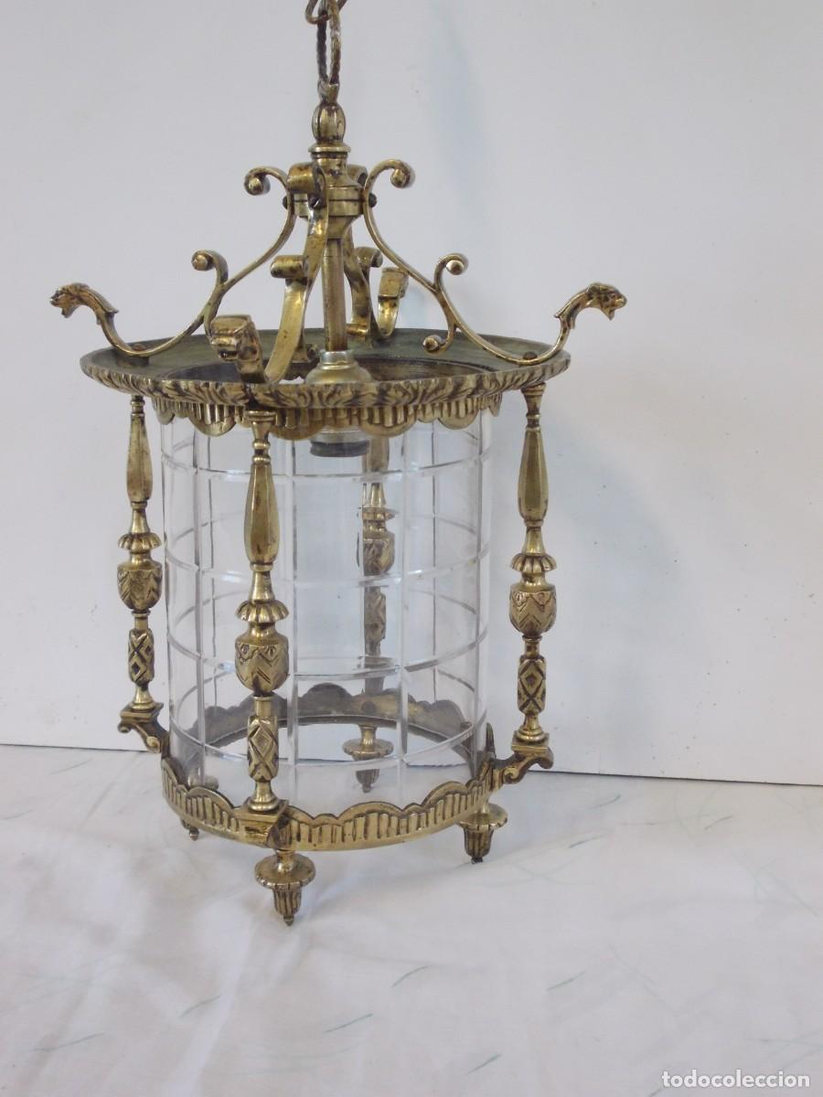 Antig&uuml;edades: Antiguo Farol de bronce con cristal curvo - Foto 5
