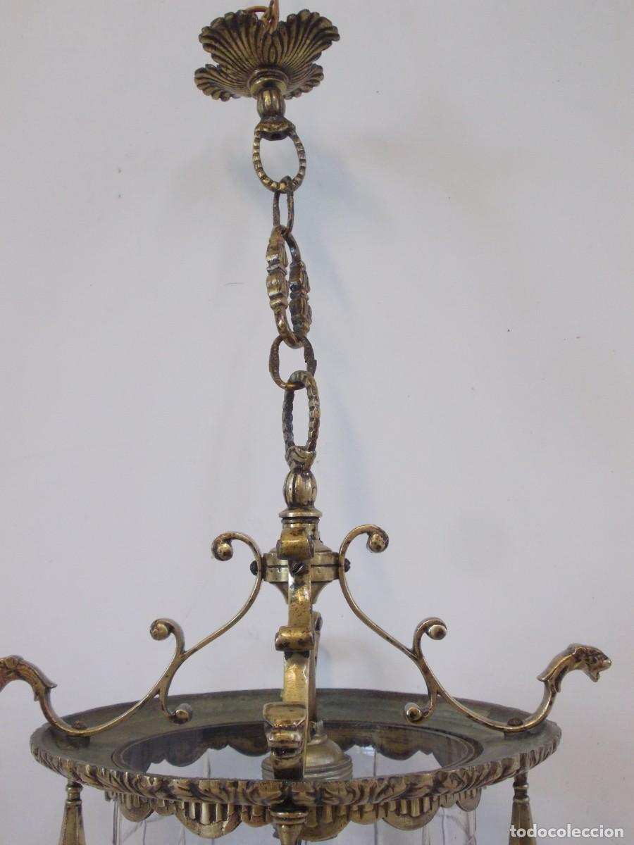 Antig&uuml;edades: Antiguo Farol de bronce con cristal curvo - Foto 6