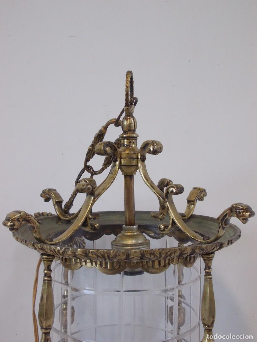 Antig&uuml;edades: Antiguo Farol de bronce con cristal curvo - Foto 7