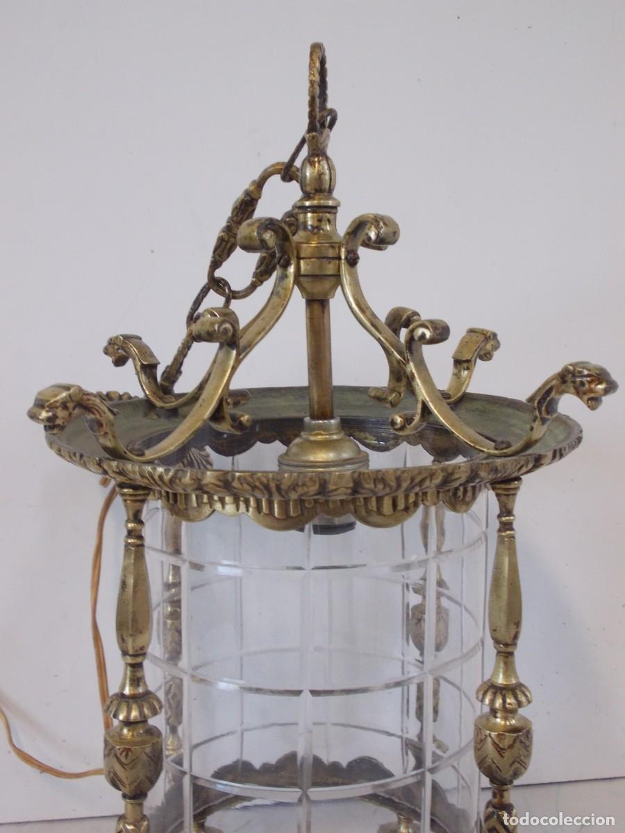 Antig&uuml;edades: Antiguo Farol de bronce con cristal curvo - Foto 8