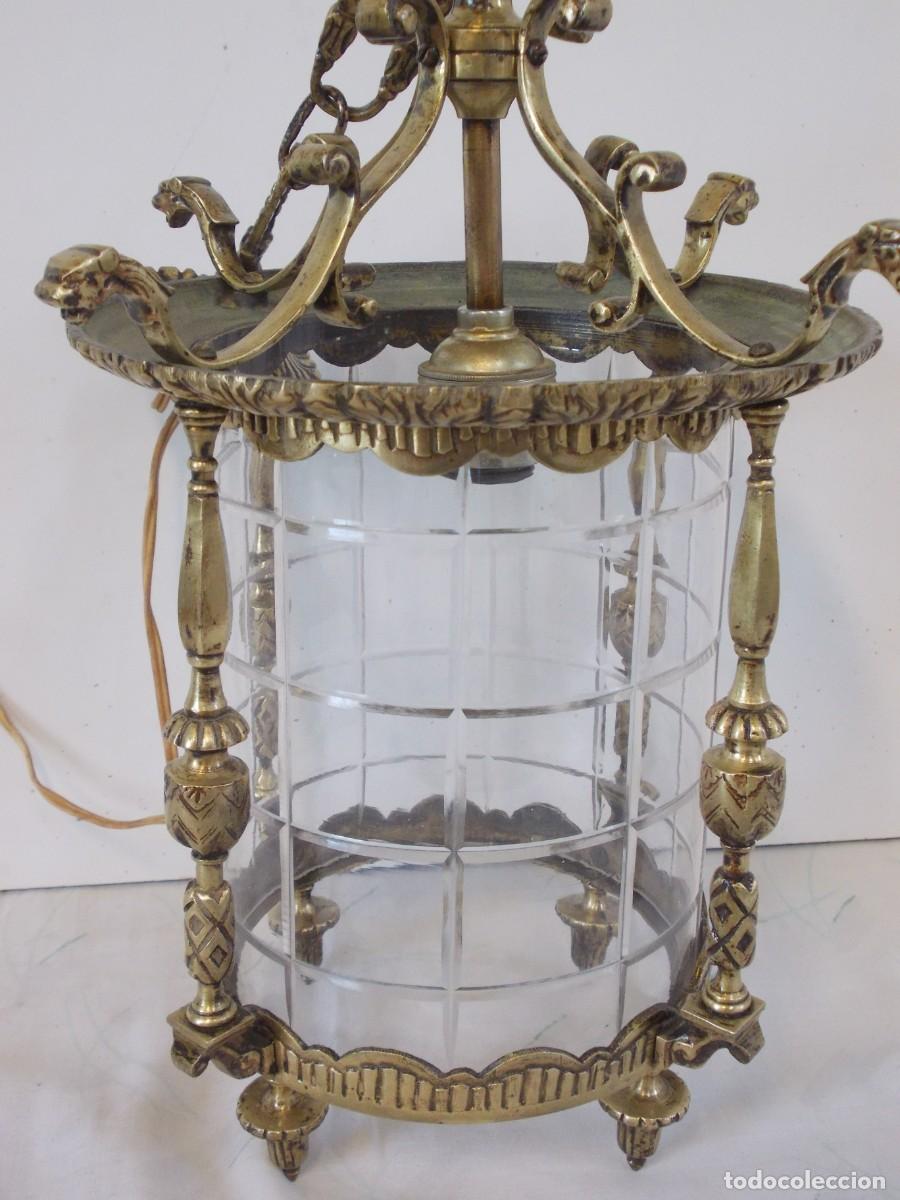Antig&uuml;edades: Antiguo Farol de bronce con cristal curvo - Foto 9