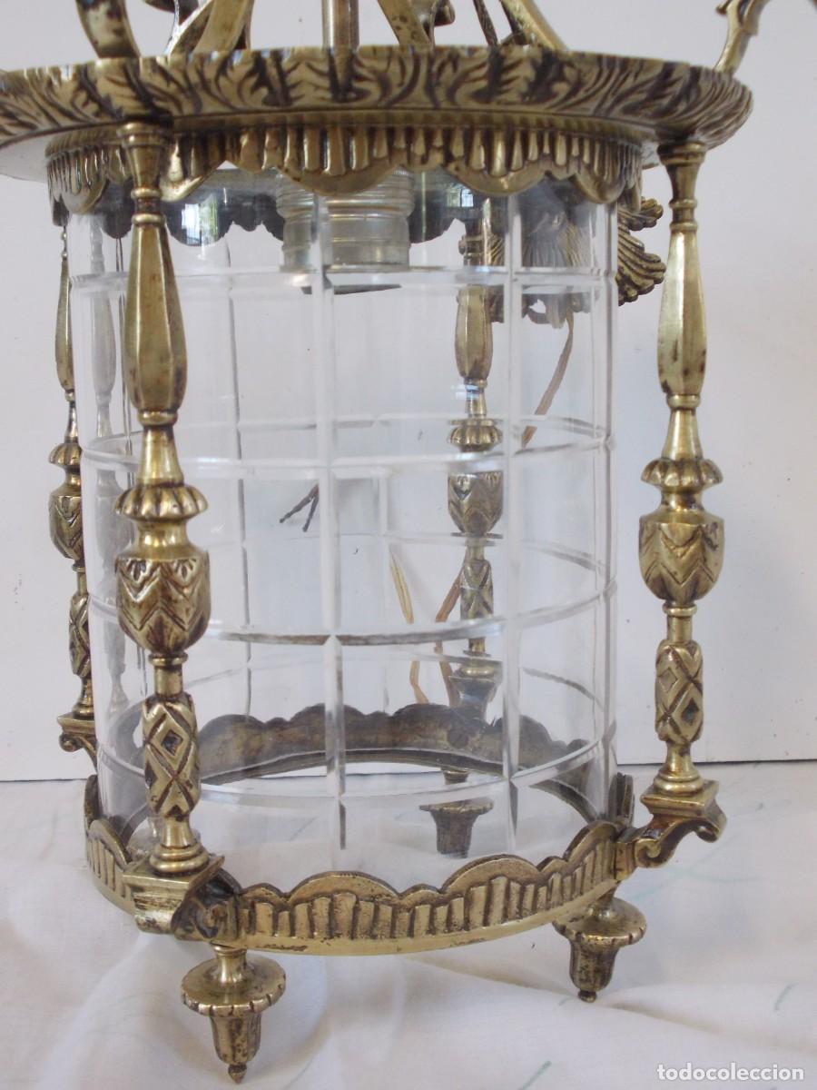 Antig&uuml;edades: Antiguo Farol de bronce con cristal curvo - Foto 11