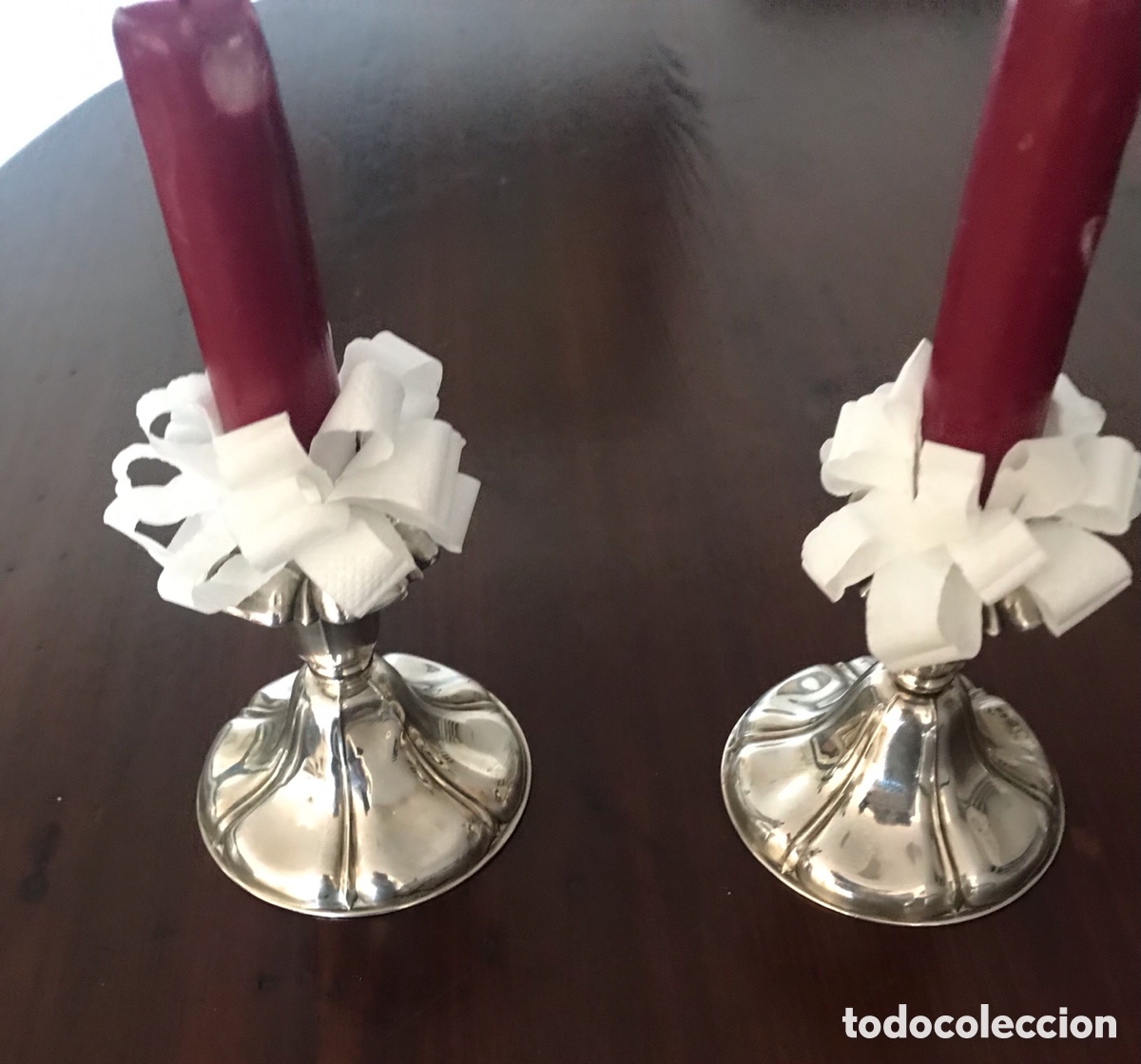 Antig&uuml;edades: Pareja porta velas alpaca plateada