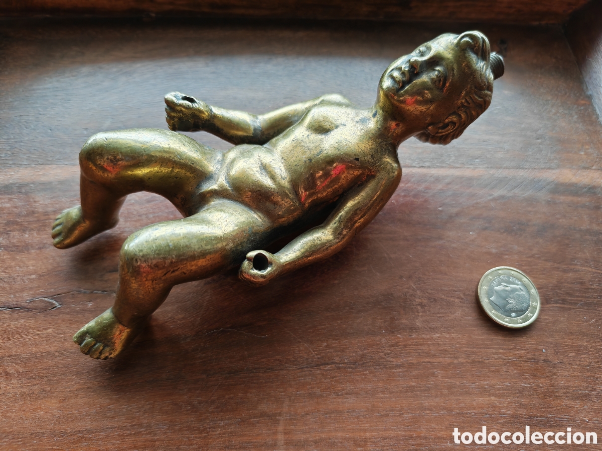 Antig&uuml;edades: Bronce Gran Querubin Putto Amorcillo &Aacute;ngel remate ornamental S XIX