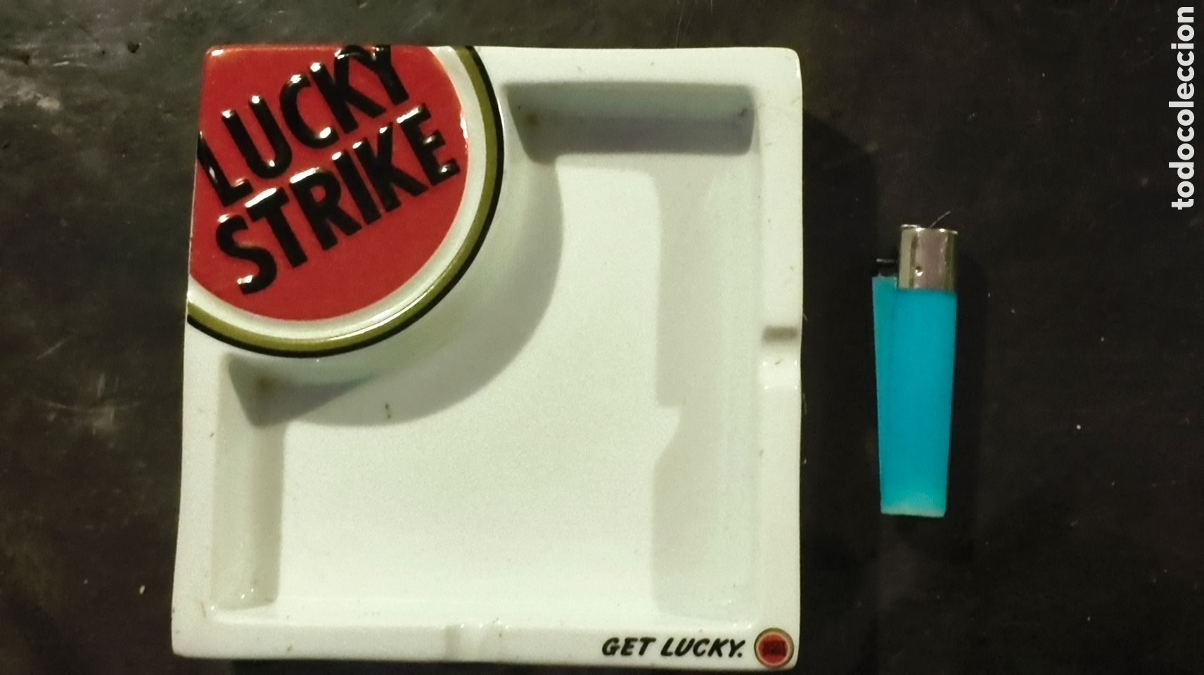 Antig&uuml;edades: Cenicero tabaco cigarrillos Lucky strike cer&aacute;mica a&ntilde;os 80