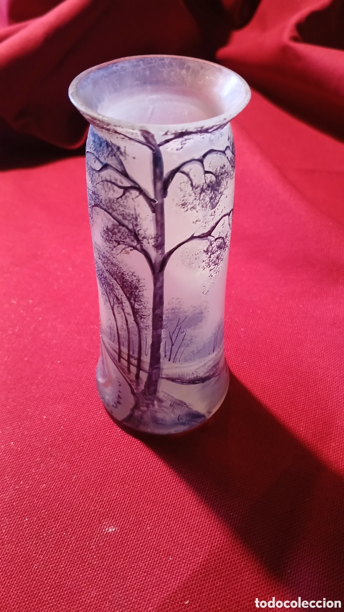 Antig&uuml;edades: Vase en verre 1900 peint d&eacute;cors for&ecirc;t