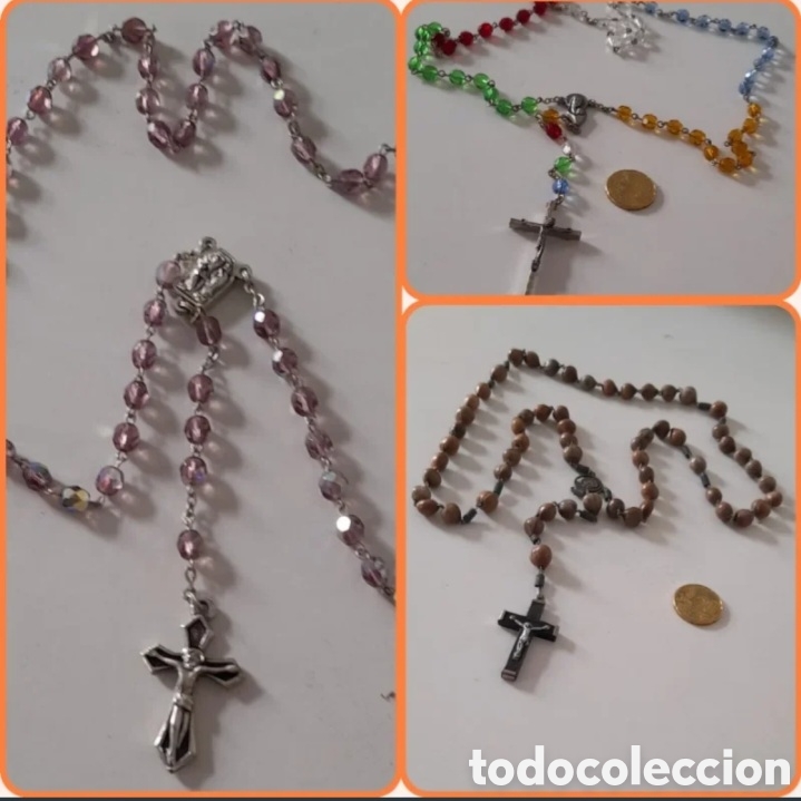 Antig&uuml;edades: Lote de 3 Rosarios Cat&oacute;licos Variados (Cristal, Madera y Misionero)