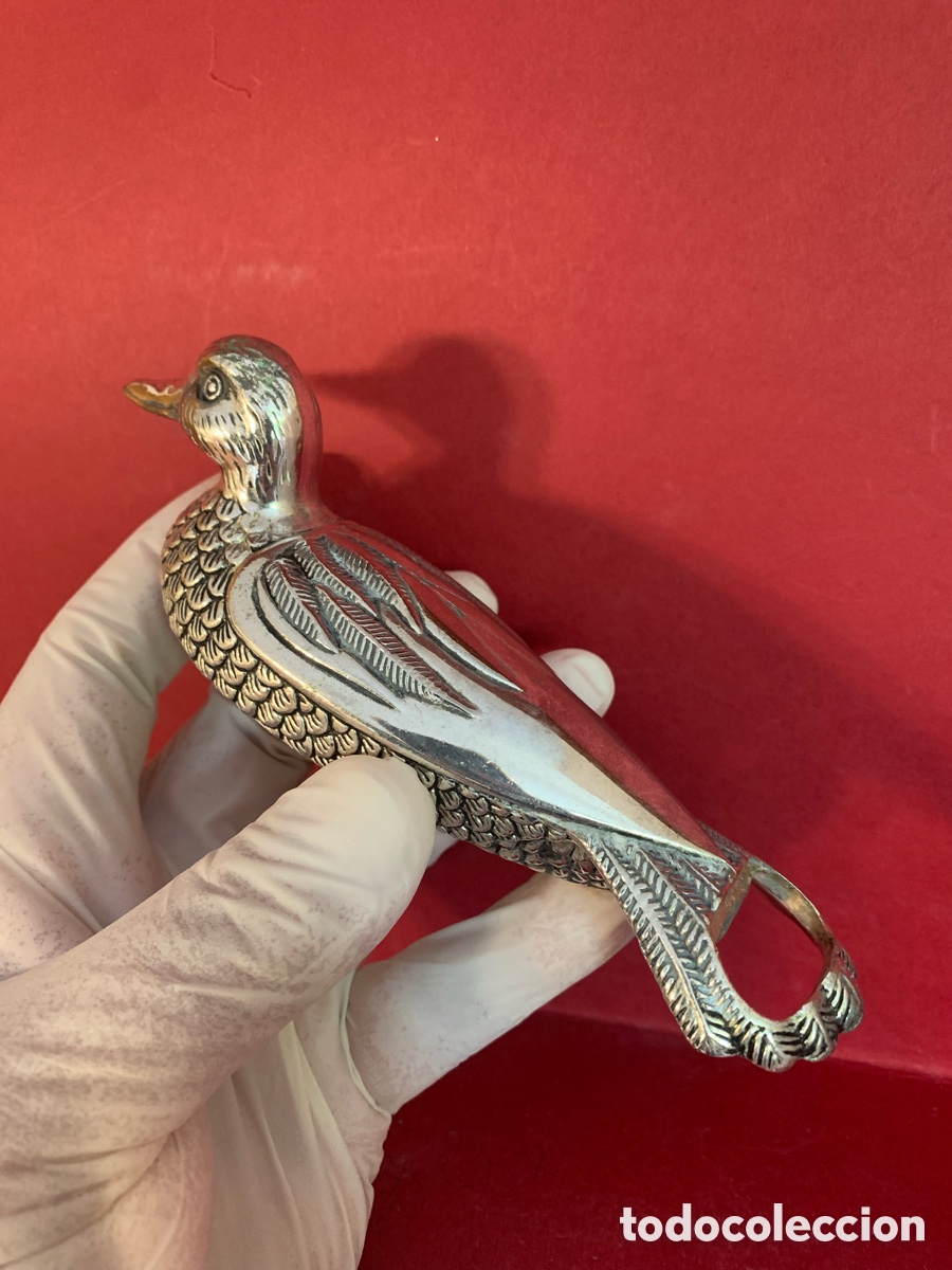 Antig&uuml;edades: ABREBOTELLAS DE METAL MACIZO PLATEADO EN FORMA DE PATO PESADO ROBUSTO