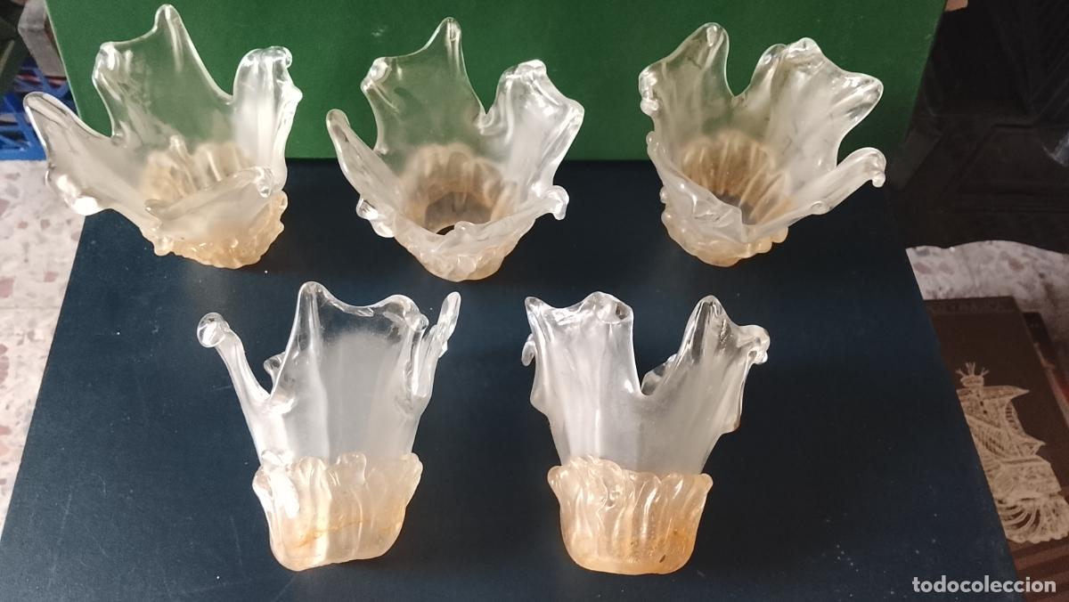 Antig&uuml;edades: Tulipas ferreter&iacute;a cinco antigua cristal dif&iacute;cil modelo para l&aacute;mpara repuestos