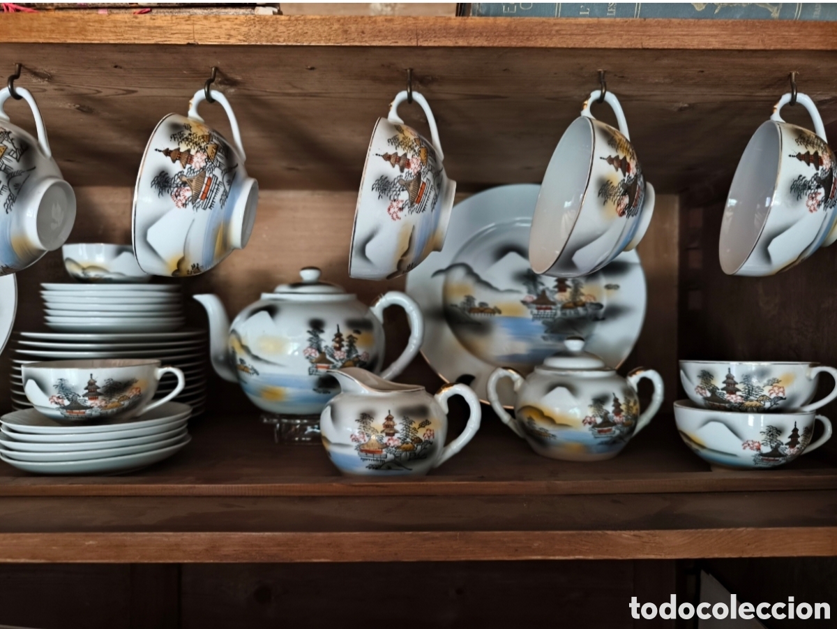 Oggetti Antichi: Excepcional Juego de T&eacute; Japon&eacute;s DAI NAN SEI - 41 Piezas - Porcelana C&aacute;scara de Huevo con Litofan&iacute;a G