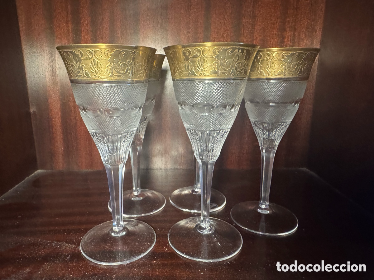 Antig&uuml;edades: Copas de vino de cristal Moser Splendid con borde de oro de 24 k / Juego de 2