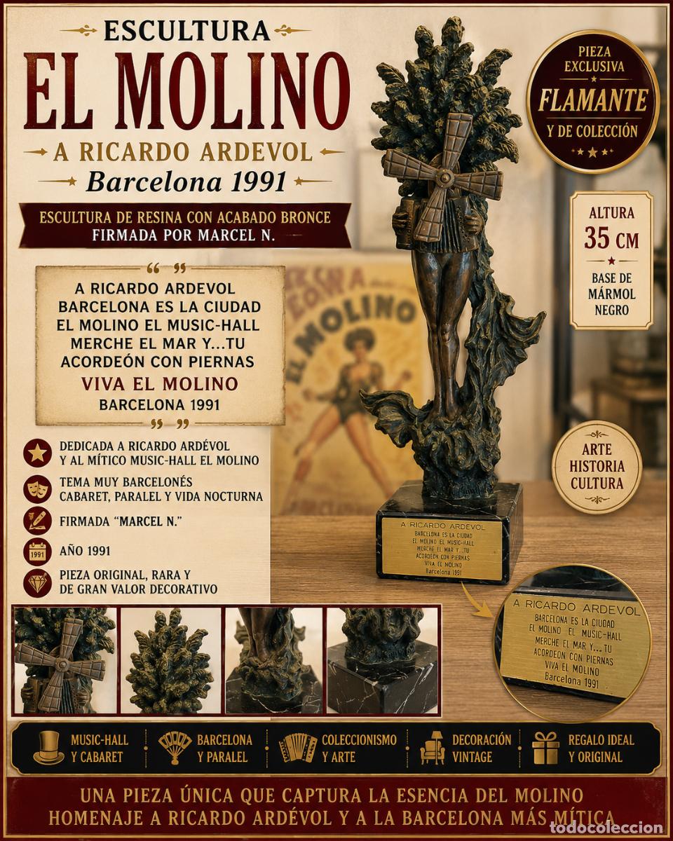 Antig&uuml;edades: ESCULTURA EL MOLINO BARCELONA 1991 | RICARDO ARDEVOL | FIRMADA MARCEL N | 35 CM