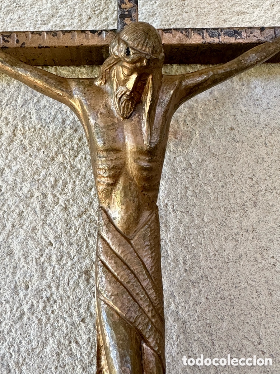 Antiques: Antiguo crucifijo de hierro con Cristo de bronce