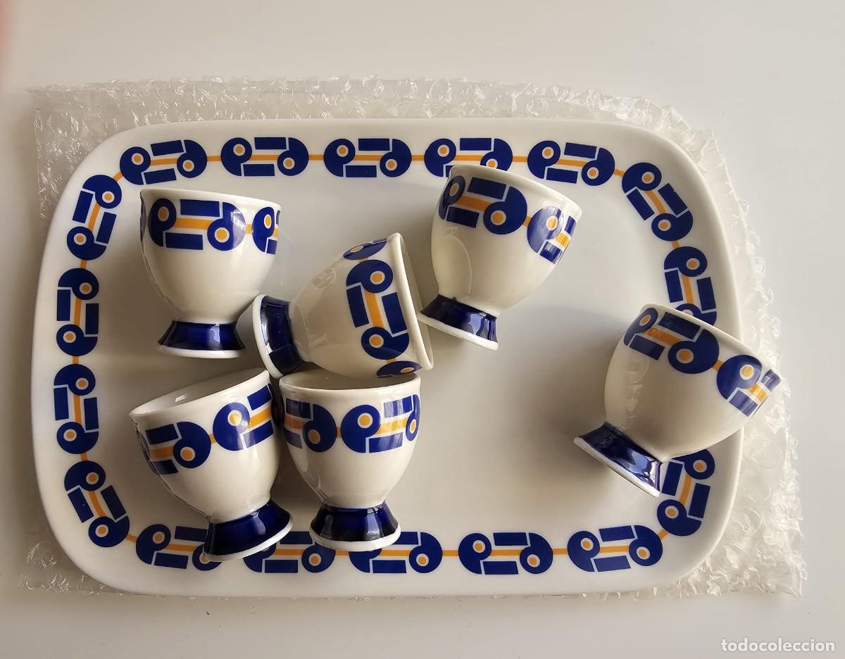 Antig&uuml;edades: Bandeja y 6 Vasos Chupito Luarada Cer&aacute;mica