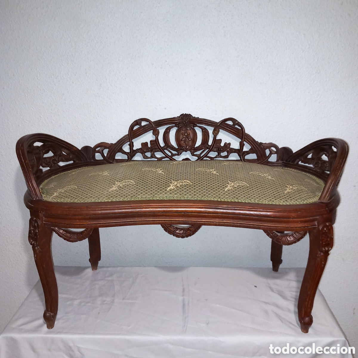 Antig&uuml;edades: ANTIGUA BANQUETA ROCOCO de MADERA TALLADA LUIS XV(env&iacute;o gratis)