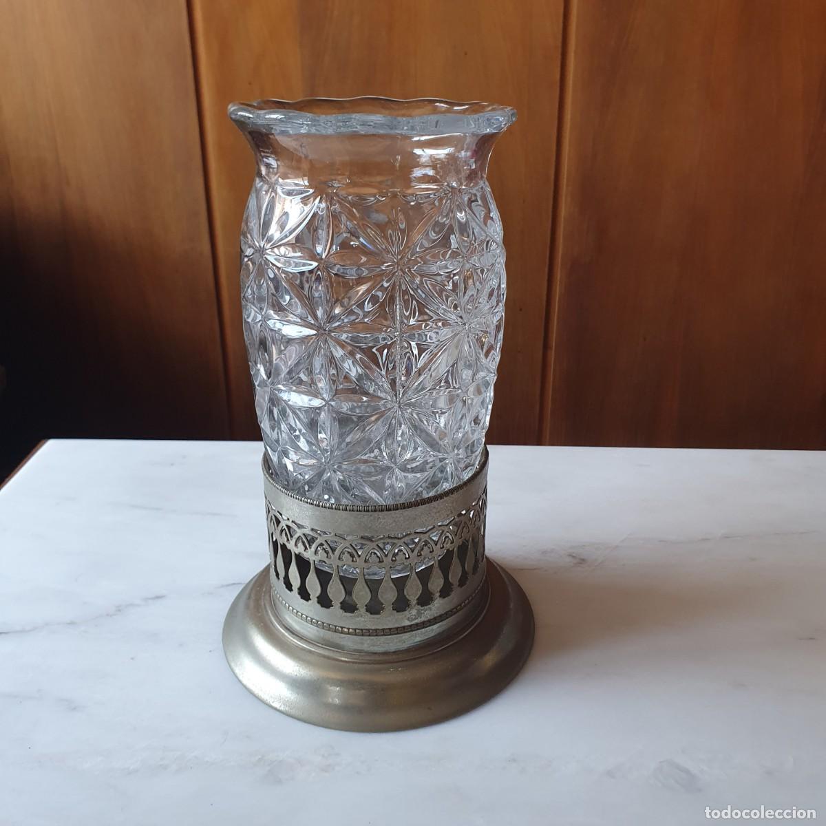 Antig&uuml;edades: L&aacute;mpara de hurac&aacute;n portavelas vintage - Cristal de plomo tallado estilo Waterford - c. 1960