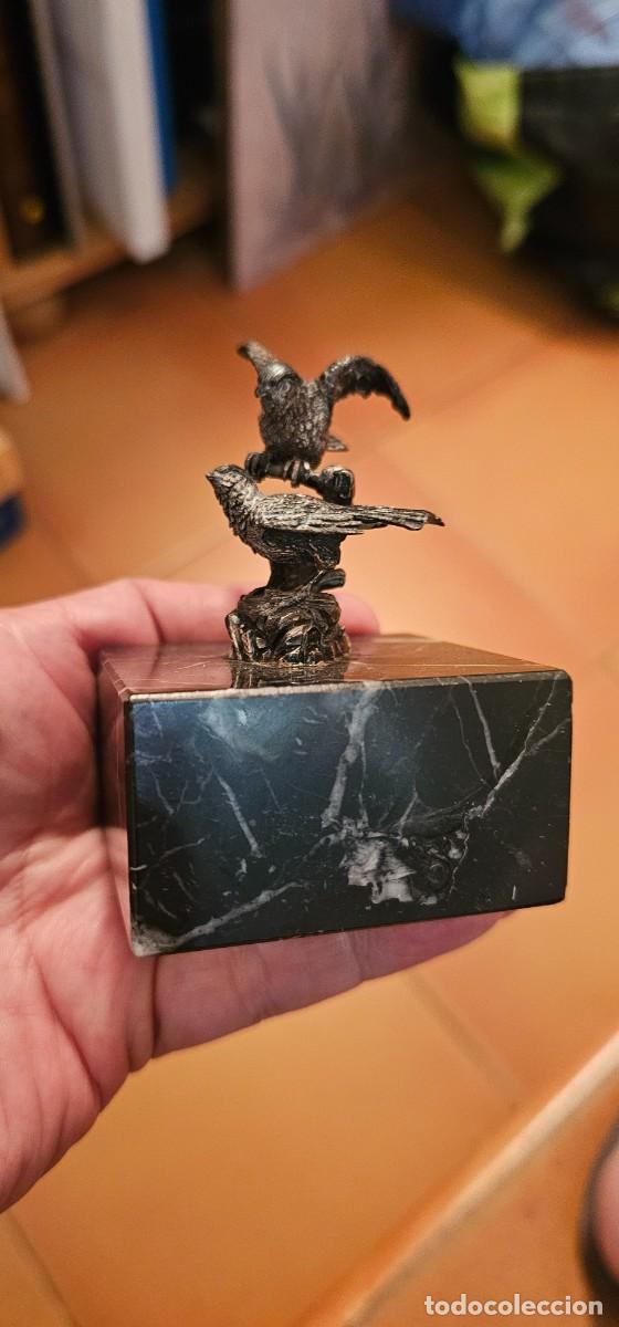 Antig&uuml;edades: Preciosa escultura miniatura plata gorriones