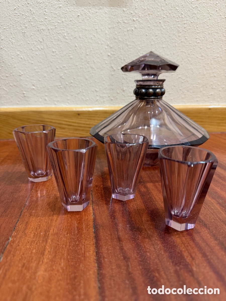 Antig&uuml;edades: Elegante Juego de Licor Vintage - Cristal Amatista Estilo Art Dec&oacute;