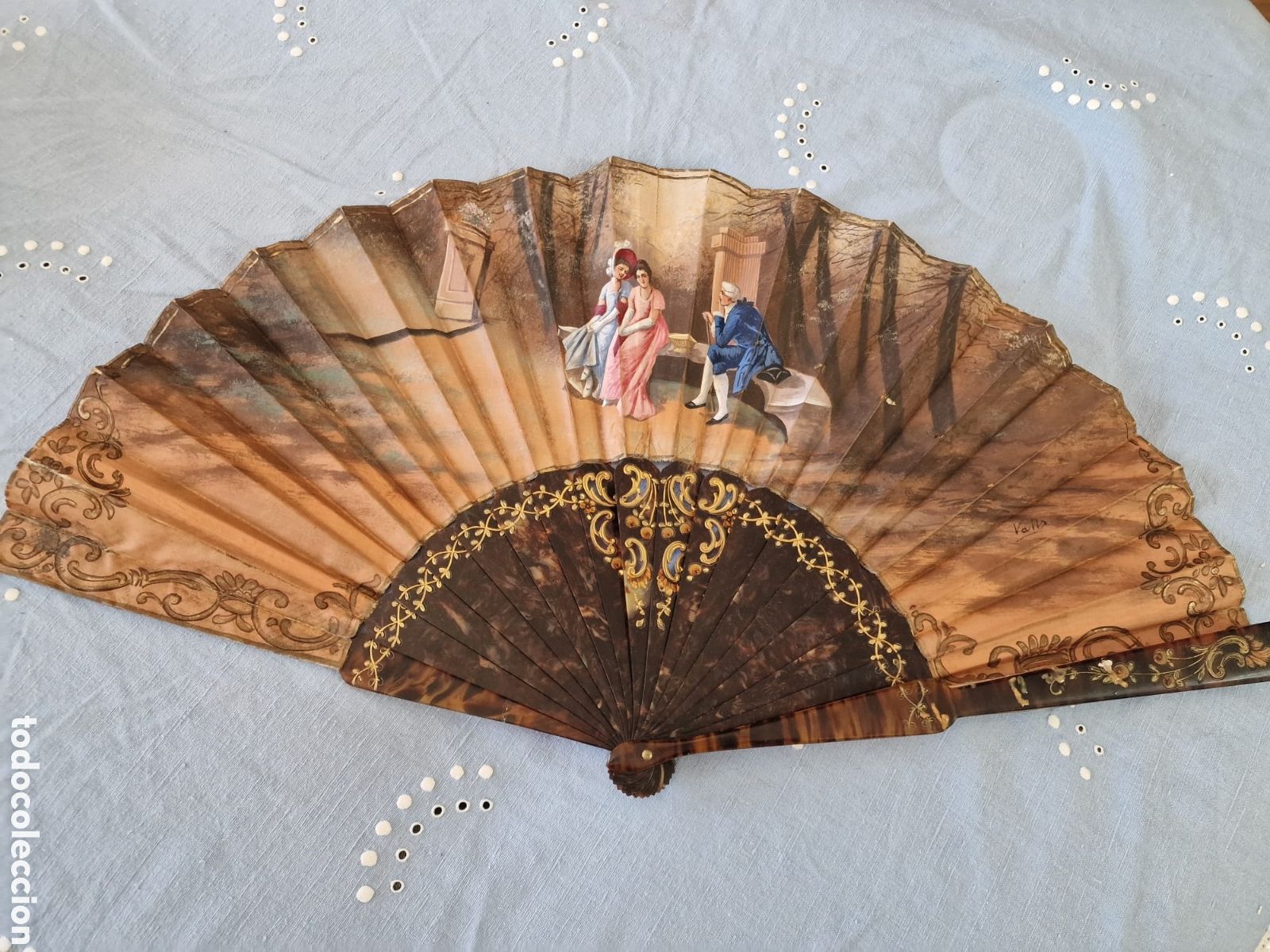 Antiquit&auml;ten: ANTIGUO ABANICO CAREY Y SEDA PINTADA Y FIRMADA