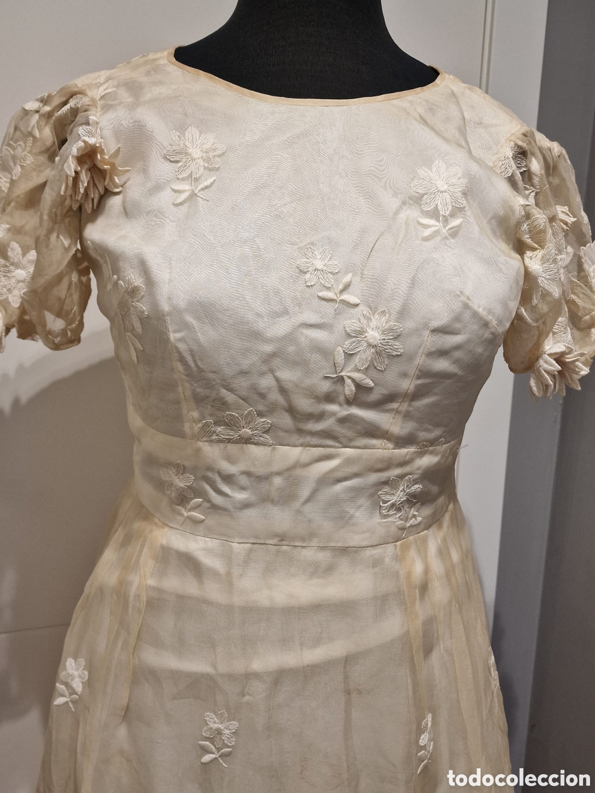 Antig&uuml;edades: ANTIGUO VESTIDO DE NOVIA BOUTIQUE BAGATELA VALENCIA DE ORGANDI BORDADO