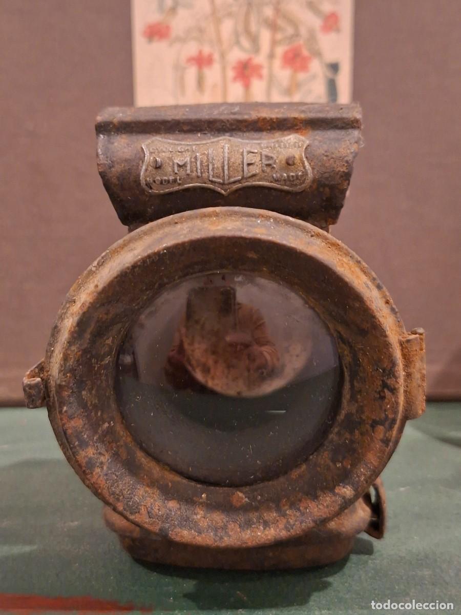 Antig&uuml;edades: Farol antiguo bicicleta MILLER con lente original | l&aacute;mpara inglesa decoraci&oacute;n vintage 1900&ndash;1920
