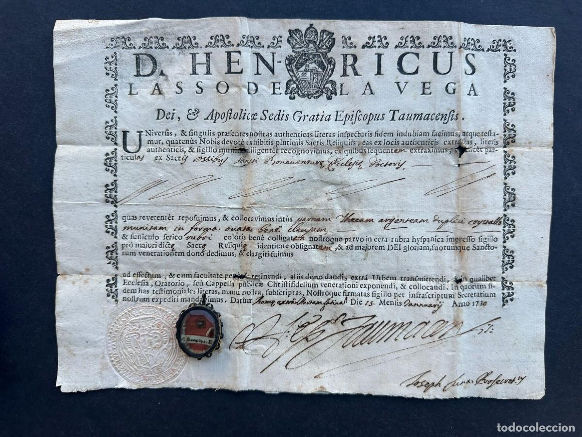 Antig&uuml;edades: A&Ntilde;O 1730 - RELIQUIA Y AUTENTICA DE SAN BUENAVENTURA, GENERAL DE LA ORDEN FRANCISCANA - FRANCISCANOS