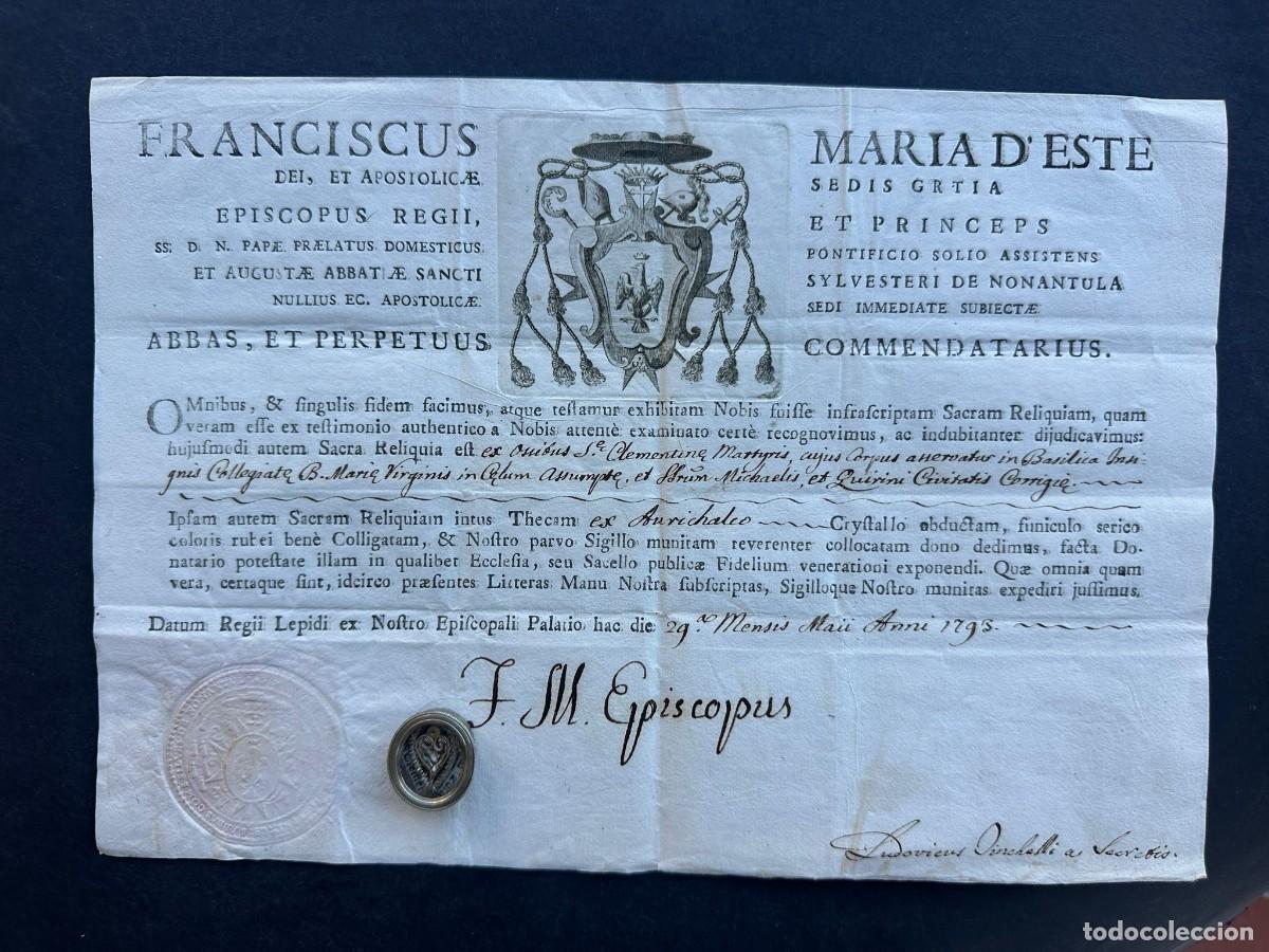Antig&uuml;edades: A&Ntilde;O 1793 - RELIQUIA DE SANTA CLEMENTINA M&Aacute;RTIR CON AUT&Eacute;NTICA - CATACUMBAS - CORREGIO
