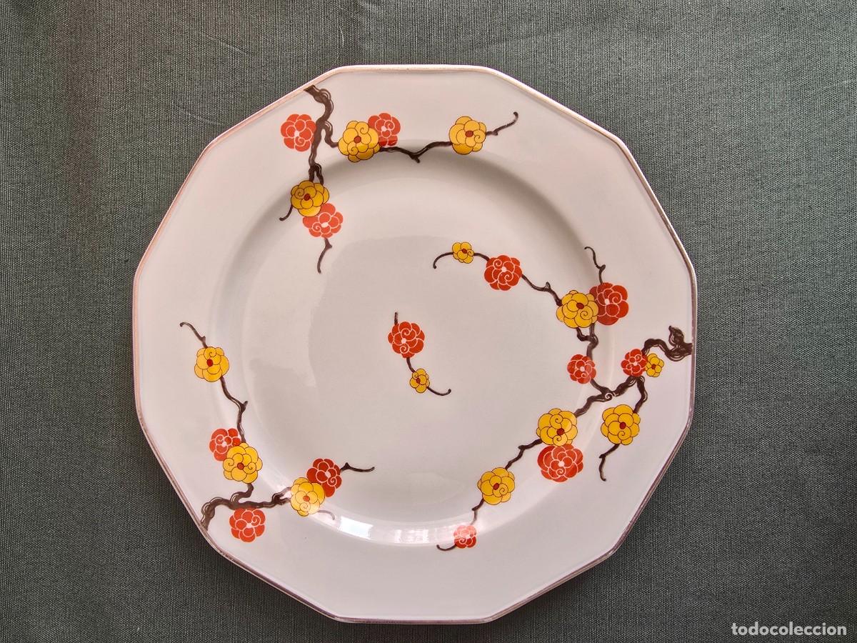 Antig&uuml;edades: Lote 6 platos porcelana Limoges - Bernardaud 1934 - Art D&eacute;co - Flores japonesas - Encargo original