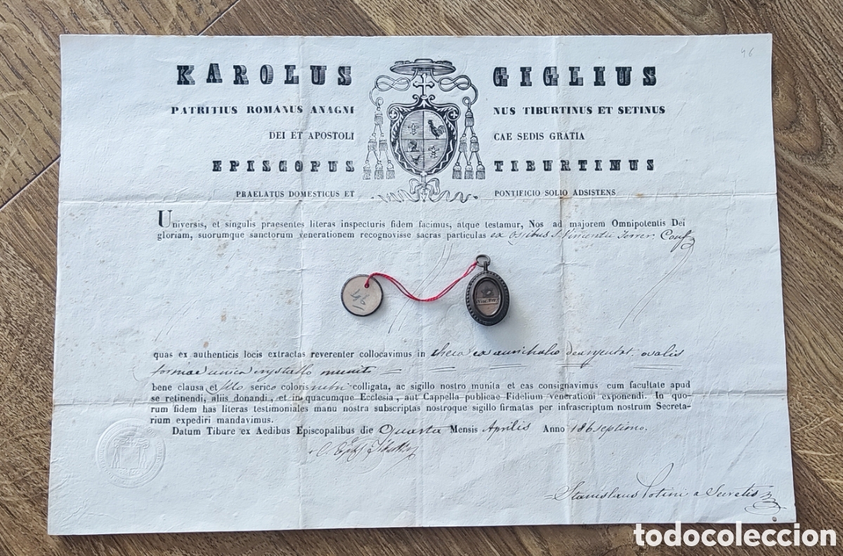 Antig&uuml;edades: San Vicente Ferrer (1350-1419). Reliquia. Certificado. Relicario. Documento. Original. Siglo XIX.