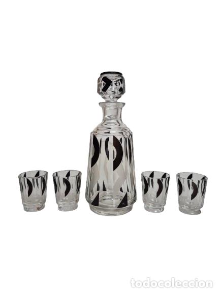 Antig&uuml;edades: Botella Licorera Art Dec&oacute; con Vasos - Karl Palda - Cristal Tallado, Bohemia - A&ntilde;os 20-30