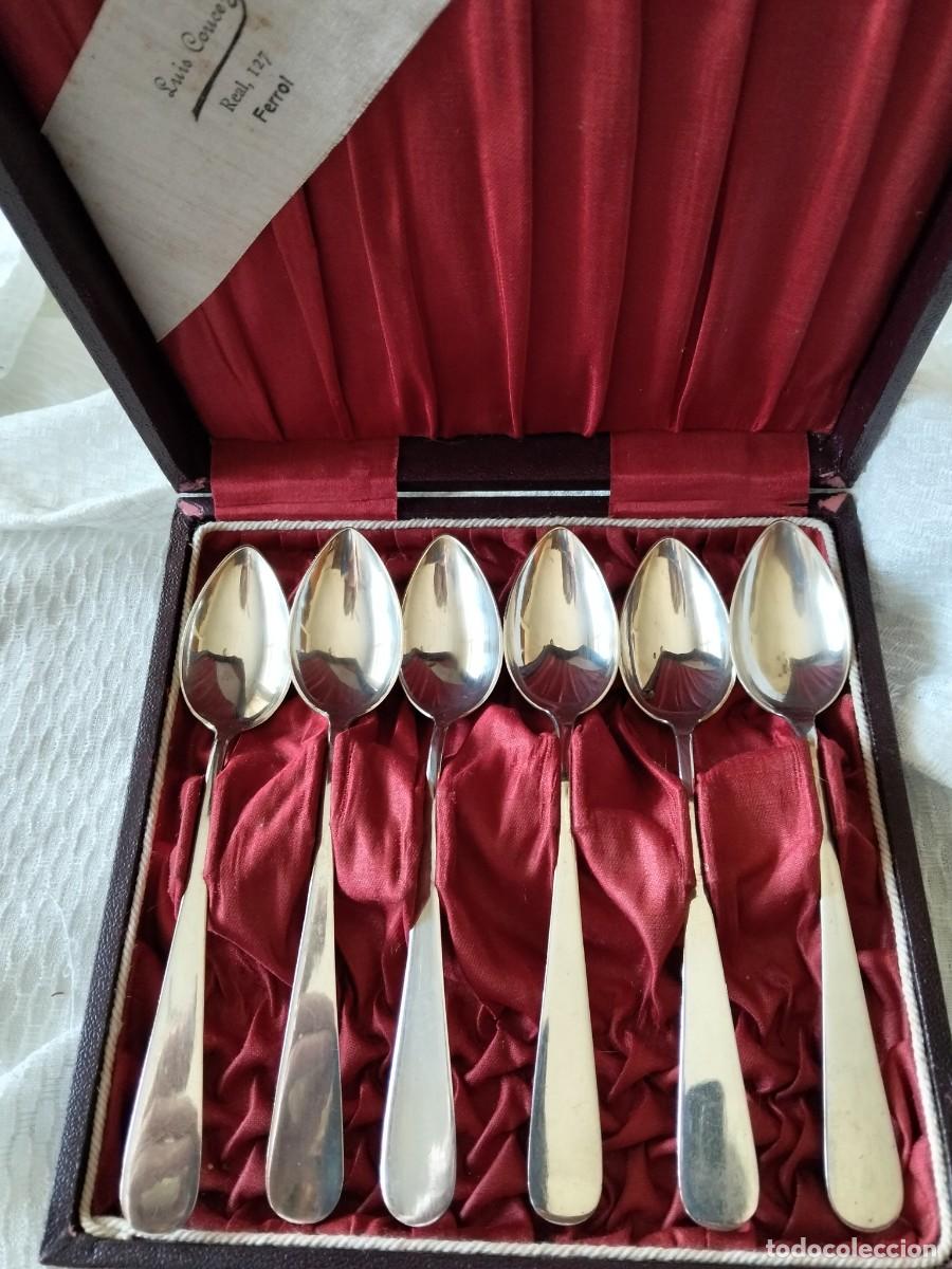 Antig&uuml;edades: JUEGO DE 6 CUCHARILLAS PLATA EN SU CAJA ORIGINAL