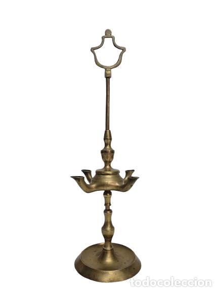 Antig&uuml;edades: Antigua L&aacute;mpara de Aceite, Candil, Vel&oacute;n - Bronce - S. XVIII