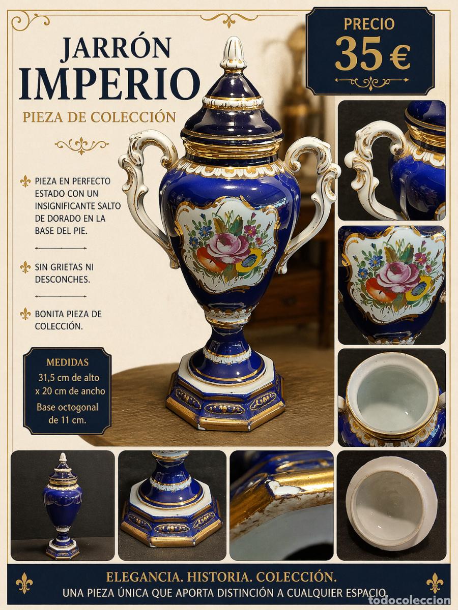 Antiquit&eacute;s: PRECIOSO JARR&Oacute;N IMPERIO / ESTILO LIMOGES / DECORADO A MANO / 31.5 CM ALTO / BASE OCTOGONAL / LEER.