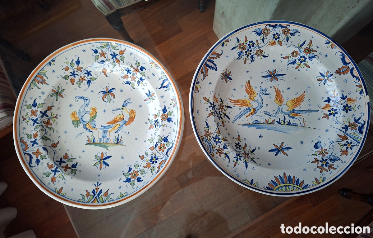 Antig&uuml;edades: Pareja grandes platos (33cms), ceramica de Faitanar-Serie Chinescos