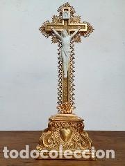 Antig&uuml;edades: crucifijo cruz de mesa altar capilla siglo xix francia madera biscuit estuco ver fotos inri dios