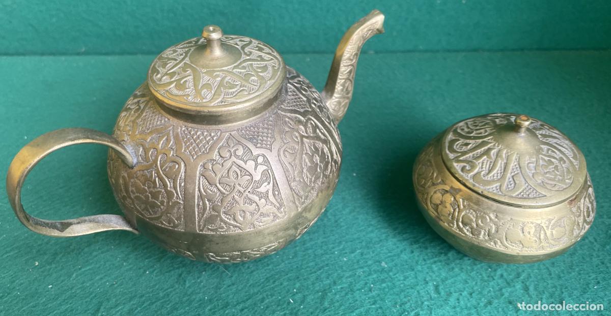 Antig&uuml;edades: ANTIGUA TETERA Y AZUCARERO EN BRONCE - ARTESAN&Iacute;A MARROQU&Iacute; - MUY BUEN ESTADO