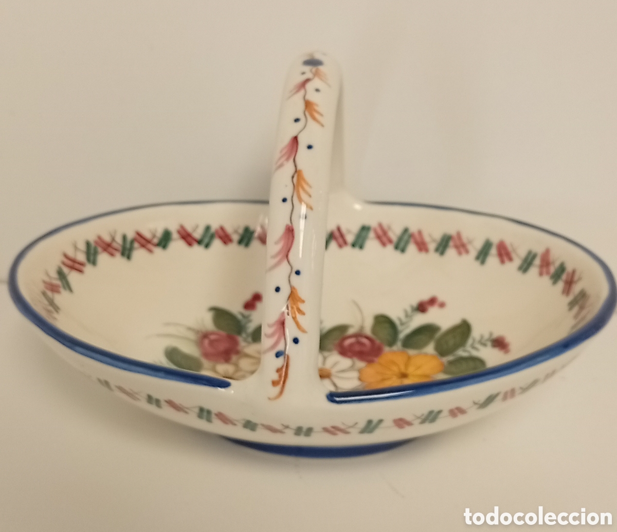 Antig&uuml;edades: CESTA DECORATIVA DE CERAMICA VINTAGE CON ASA