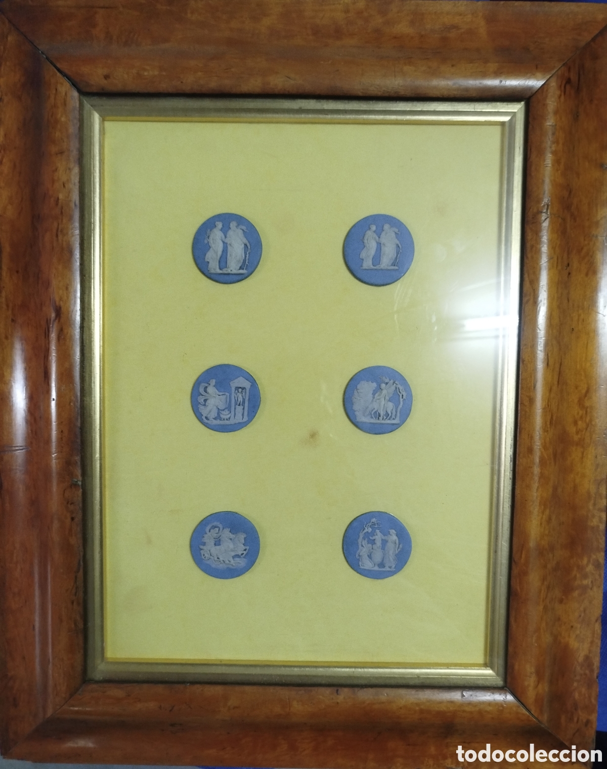 Antig&uuml;edades: Quadre antic amb 6 medallons de cer&agrave;mica Wedgewood